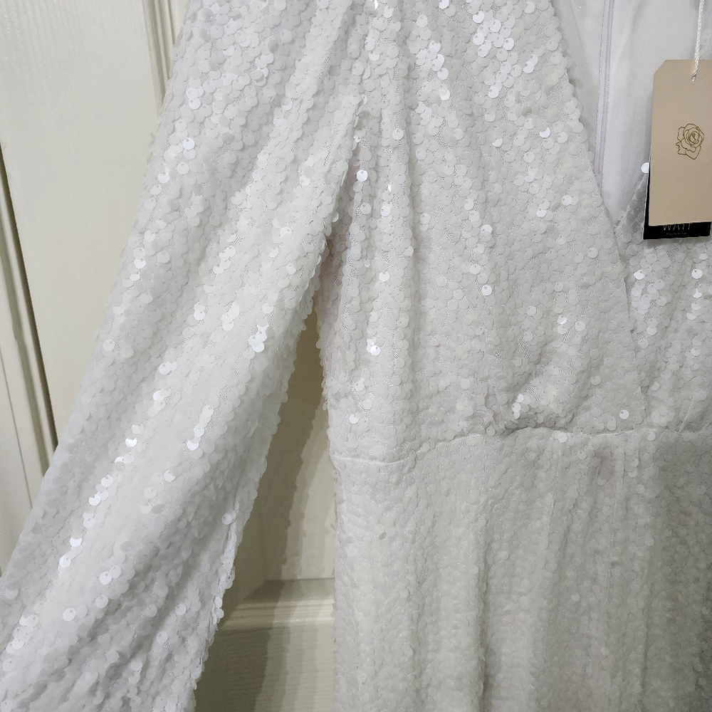 NWT WAYF White Sequin Gown - Picture 3 of 4